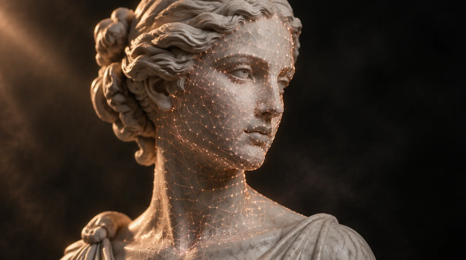 A marble bust mapped with a fine three-dimensional wireframe mesh