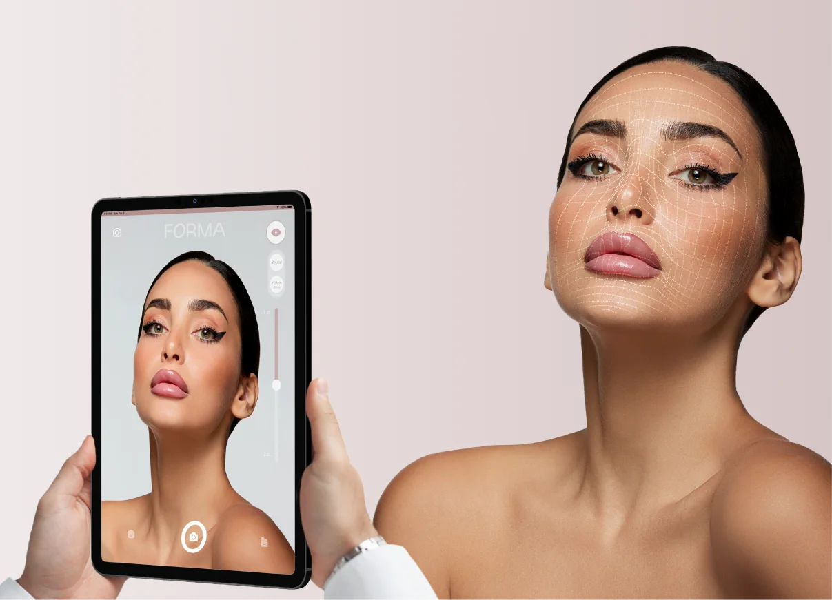 The FORMA app on an iPad beside the patient, the volume in millilitres set on the slider at the right of the screen